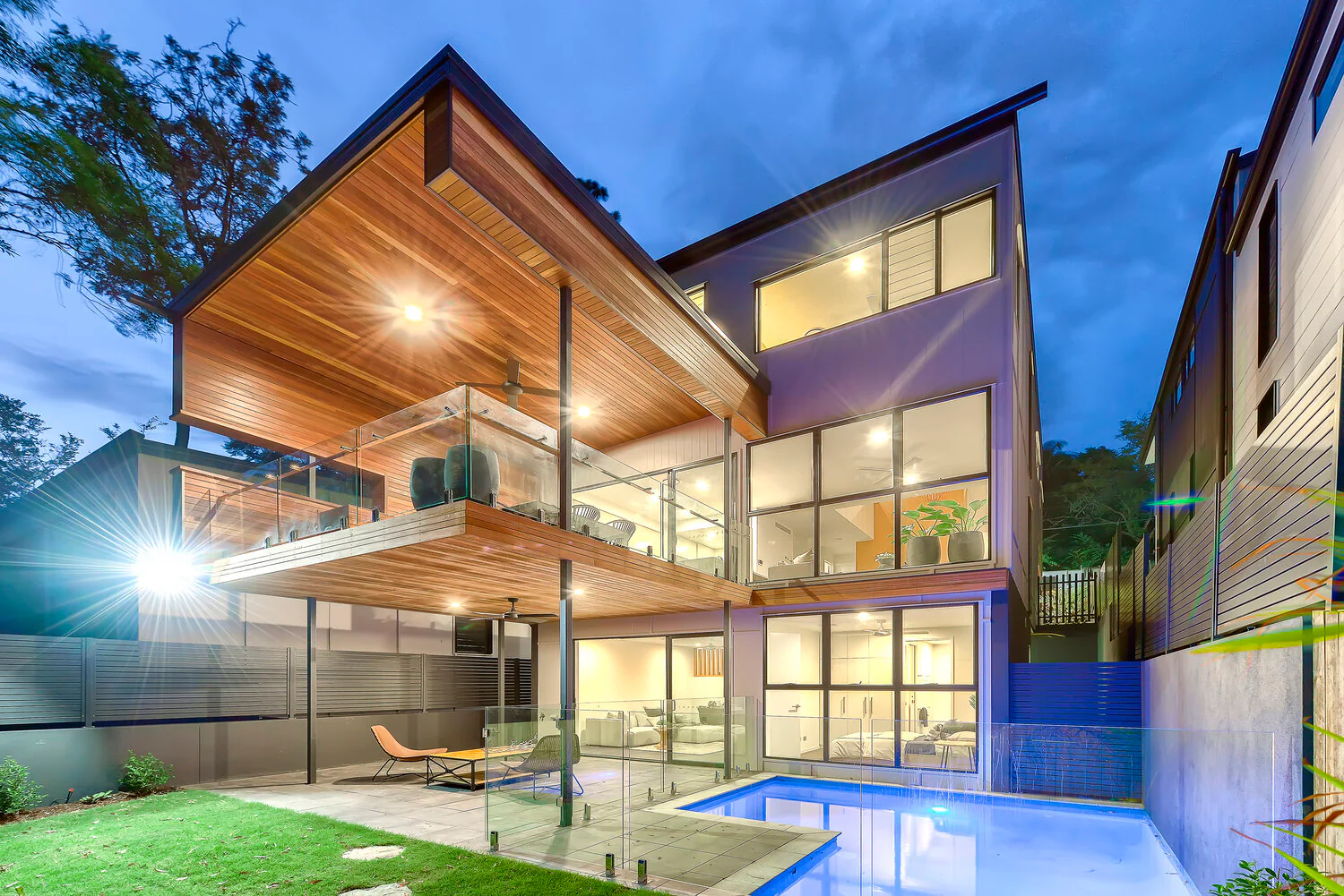 house with glass windows doors